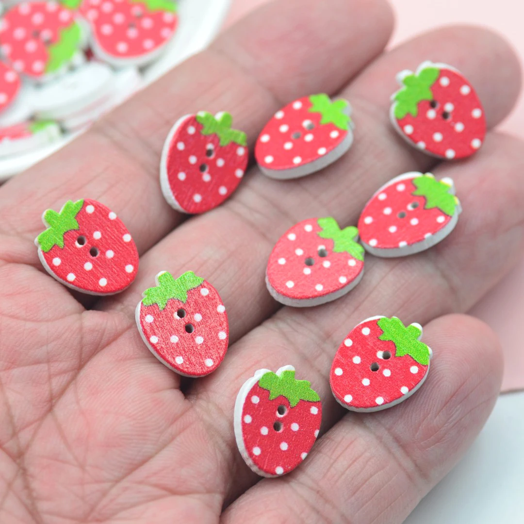 50pcs 12x16mm Wood Strawberry Sewing Button 2 hole Garment Buttons DIY Crafts Decoration