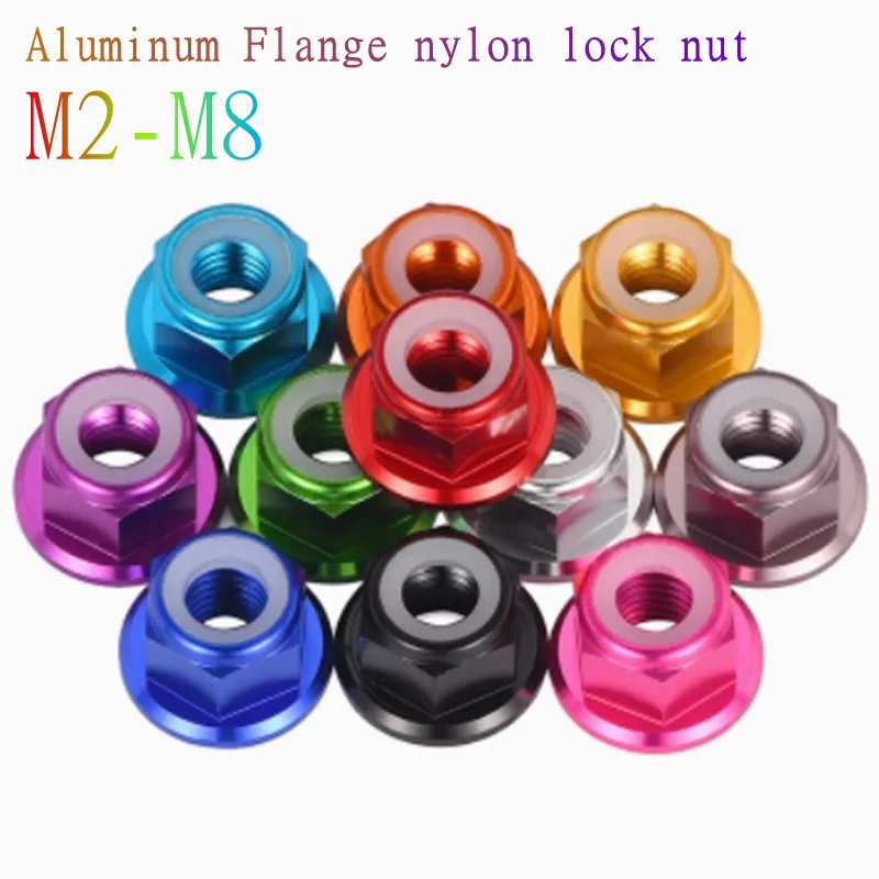 2pcs-10pcs Colorful Aluminum Alloy Flange Nuts M2 M3 M4 M5 M6 M8 Nylon Hex Insert Lock self-locking Nut for RC Model Parts