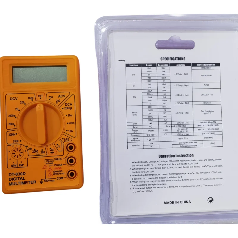 DT830DSmallDigitalMultimeterwithBeepTwoorThreeStageTubeHandheldDigitalDisplay