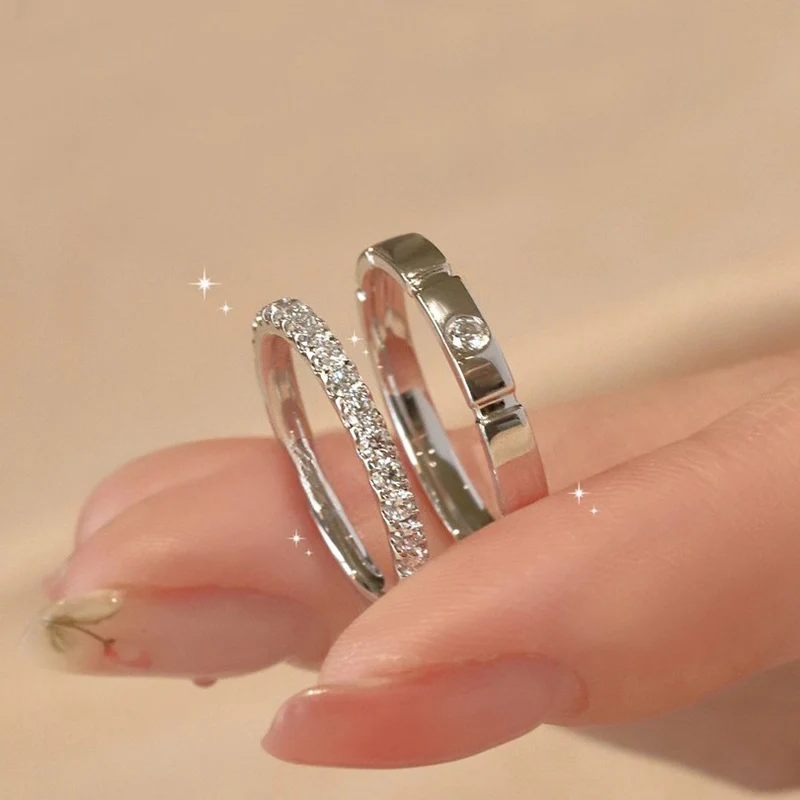Lycfn 3mm Moissanite Diamond Couple Rings Set 100% 925 Sterling Silver Promise Propose Ring Wedding Eternity Band for Women Men