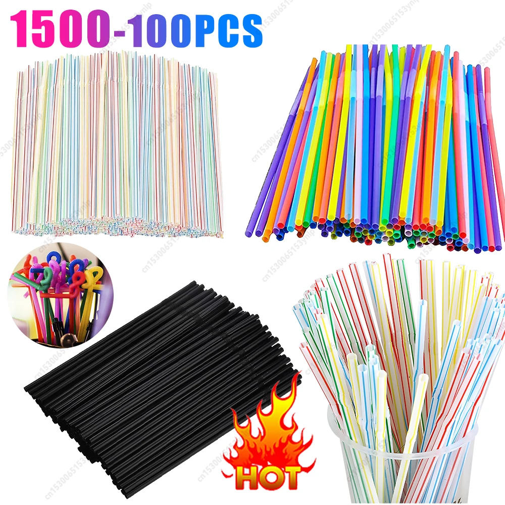 100-1500PCS Drinking Straw Flexible Plastic Straws Reusable Straws Bending for Home Parties Milk Juice Drinks Cocktail