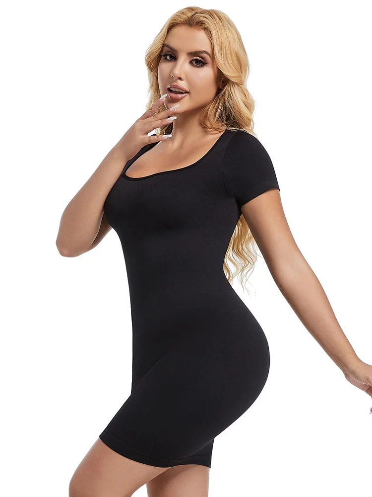 Description Picture 6 of itemWomen Short Seleeve Shapewear Slip Under Dress Full Slips Tummy Control Camisole Body Shaper Seamless Sexy Corset Underwear