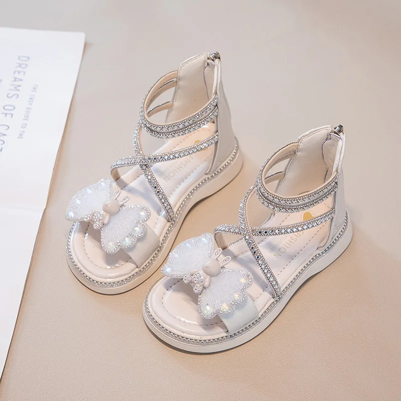 Girls Rhinestone Sandals Kids Princess Shoes with Zipper