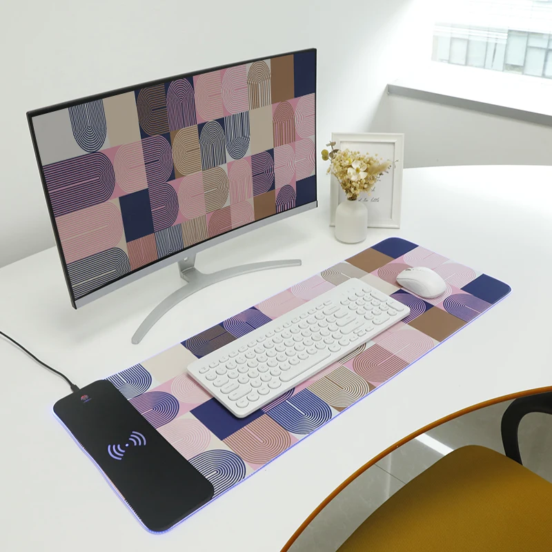 

Home Office Grid Wireless Rechargeable Mouse Pad Quick Charge Large Easy To Wipe Desktop Keyboard Pad Non-slip Computer Game Mat