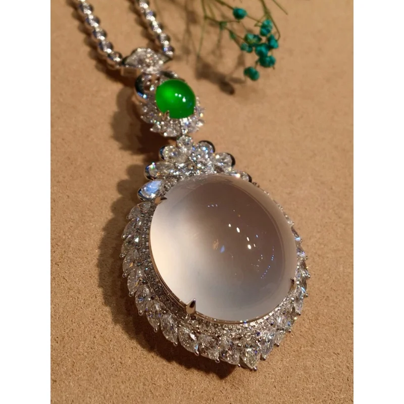 

High Ice Natural a Pendant Egg Surface Fluorescent Rigid Green Ring