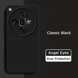 Premium Angel Eyes Square Liquid Silicone Case - Ultra 360° Soft Protection Phone Cover for OPPO Find X7 Pro (Classic Black)