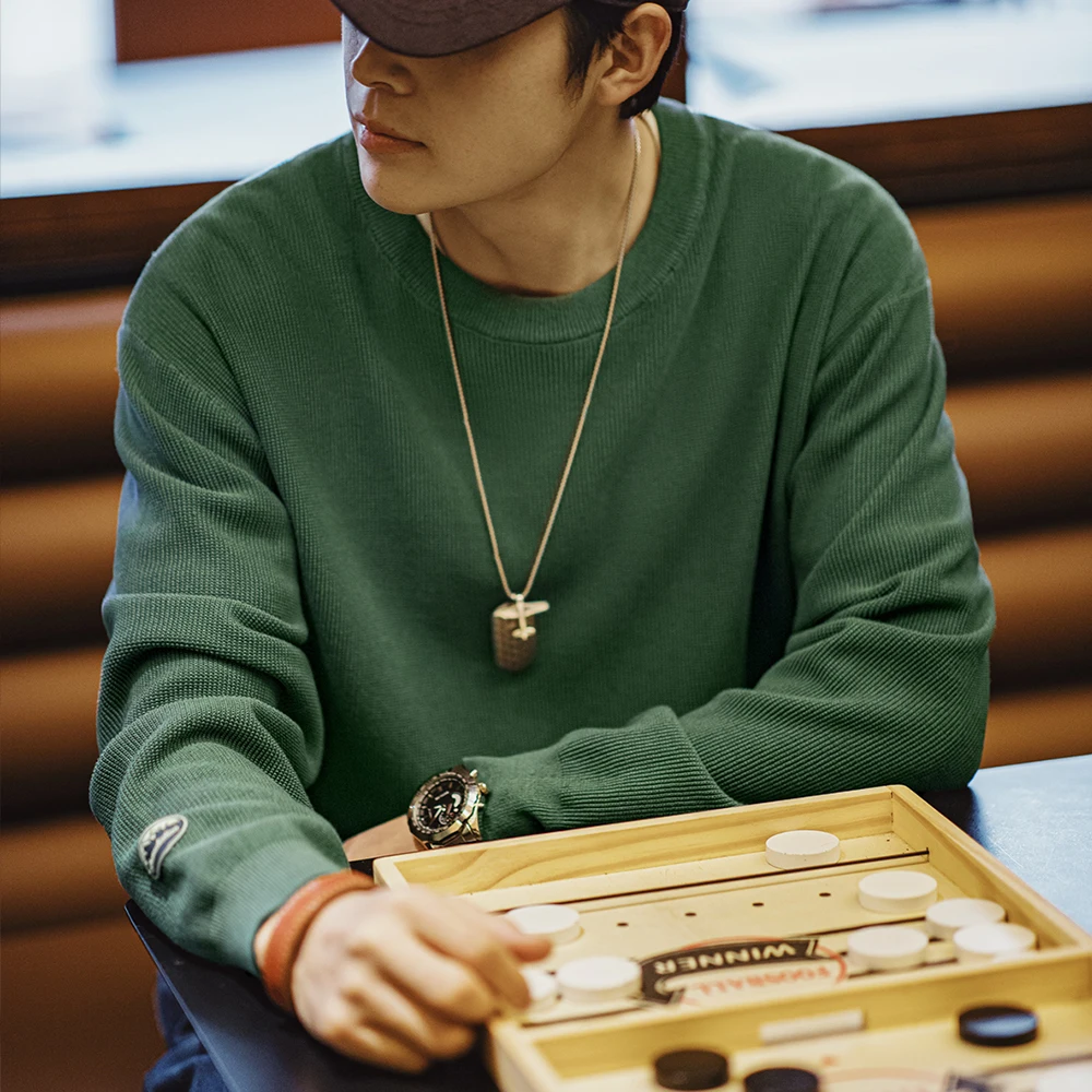 Maden Men's Checkerboard Sweater Loose Round Neck Knit Pullover Christmas Casual Warm Green Jumper 2023 Autumn Winter Workwear