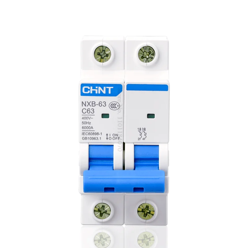 Mini Disjuntor Chnt Chint Nxb63 2p ca Mcb Curva c 400v 10a 16a 20a 25a 32a 40a 63a Dz47 Trilho do Ruído