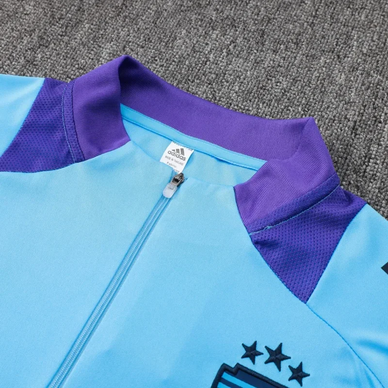 Adidas Soccer Jerseys Men Quick-dry Long-sleeved Zippered Fashionable Trendy Sportswear Training Suit Blue and Grey