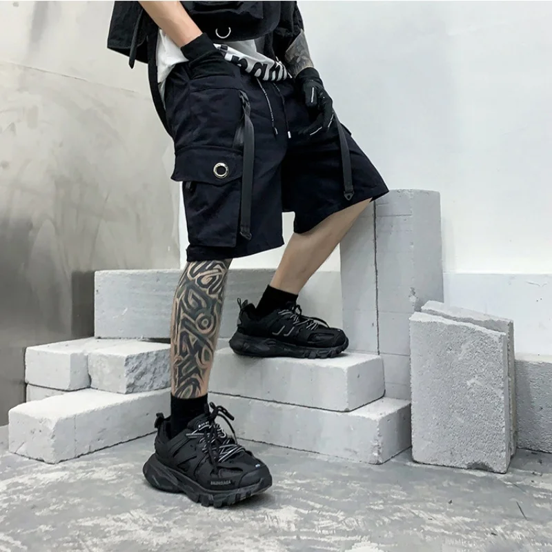 2024 Spring Summer Men Dark Punk Style Cargo Pants Y2K High Street Tactical Multi-pocket Straight Casual Shorts pantalones шорты