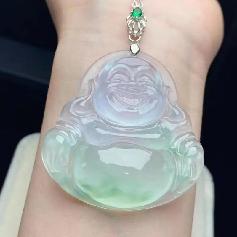 

High Ice Grade A Myanmar Jadeite With Certificate Burma Jade Buddha Pendant Necklace Men Women Feng Shui Charm Lucky Amulets