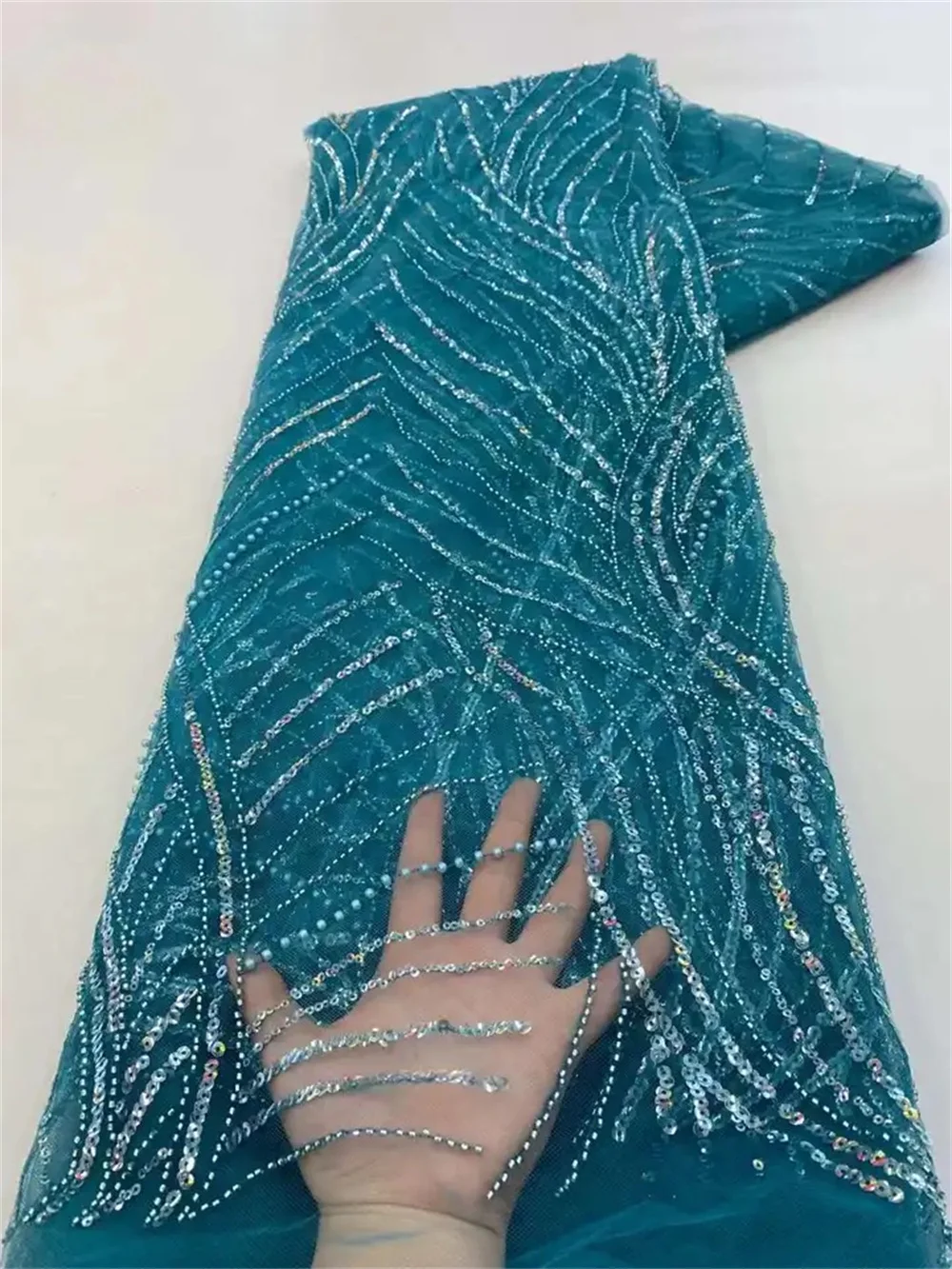 African Sequins Beaded Lace Fabric Luxury Groom Nigerian Wedding Bridal Embroidery French Tulle Sewing