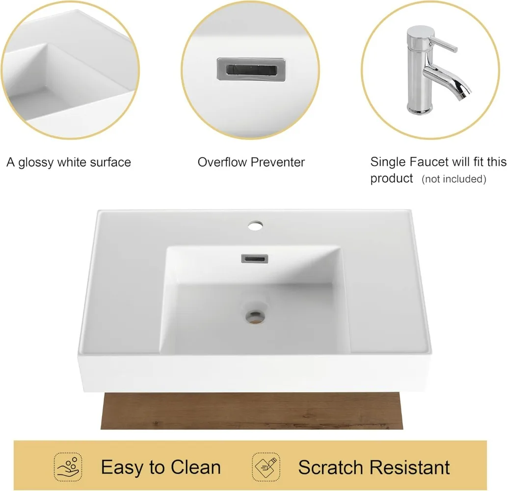30" Bathroom Vanity with Sink, 30 Inch Floating Vanity, Single Sink Bathroom Vanity Combo, Modern Bathroom Vanity 4