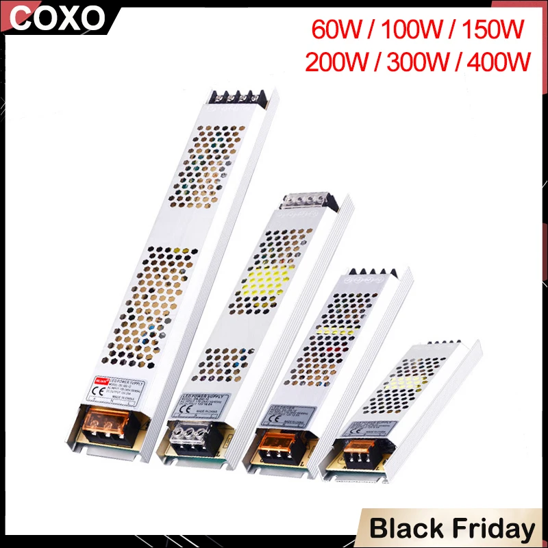 Ultra cienki zasilacz LED DC 12V 24V Transformatory oświetleniowe 60W 100W 150W 200W 300W 400W AC180-260V Sterownik do taśm LED - AliExpress 39