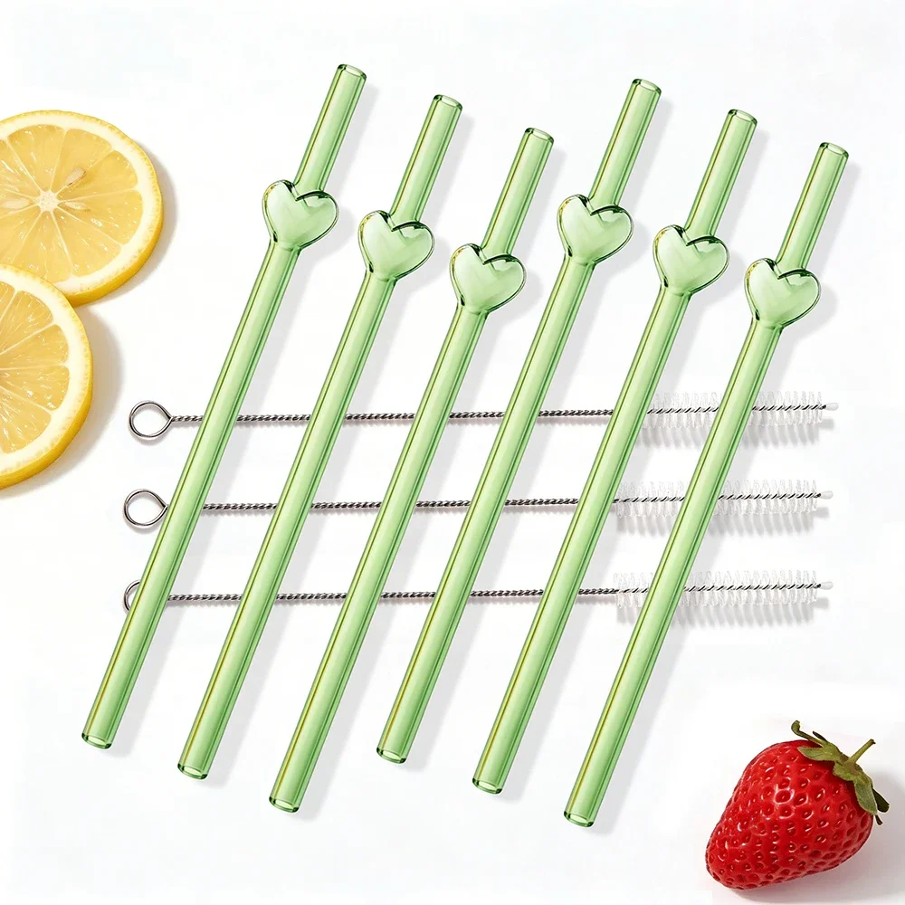 Eco-Friendly High Borosilicate Glass Straw Set - 9-Piece Reusable Collection for Smoothies and Cocktails