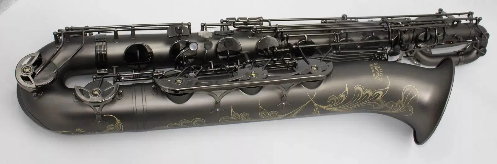 High grade Eastern music Matt black Baritone Saxophone full body hand engraving