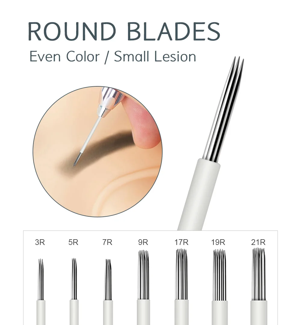 

50pcs Round Microblading Needles 3/5/7/9/21R Permanent Makeup Eyebrow Manual Tattoo Fog Needles For Lamina Blade Agulhas Tebor