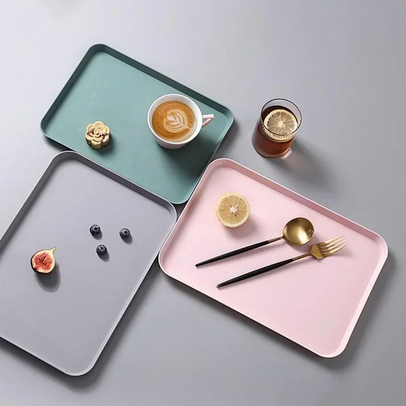 New Nordic PP Pallet Plastic Tray Food Bread Pan Green Rectangular Storage Household Kitchen Supplies Hotel Service Tray Dessert food storage container wooden serving tray dessert plate