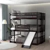 Triple Bunk Bed with Slide, Full Over Full Over Full Bunk Bed Convertible Triple Beds for Kids/Teens/Adults, Children Beds 1