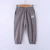 Children Trousers For Boys Girls Cotton Linen Elastic Waist Solid Color Summer Mosquito Pants Kids Clothing Long Pants 100-160cm 4
