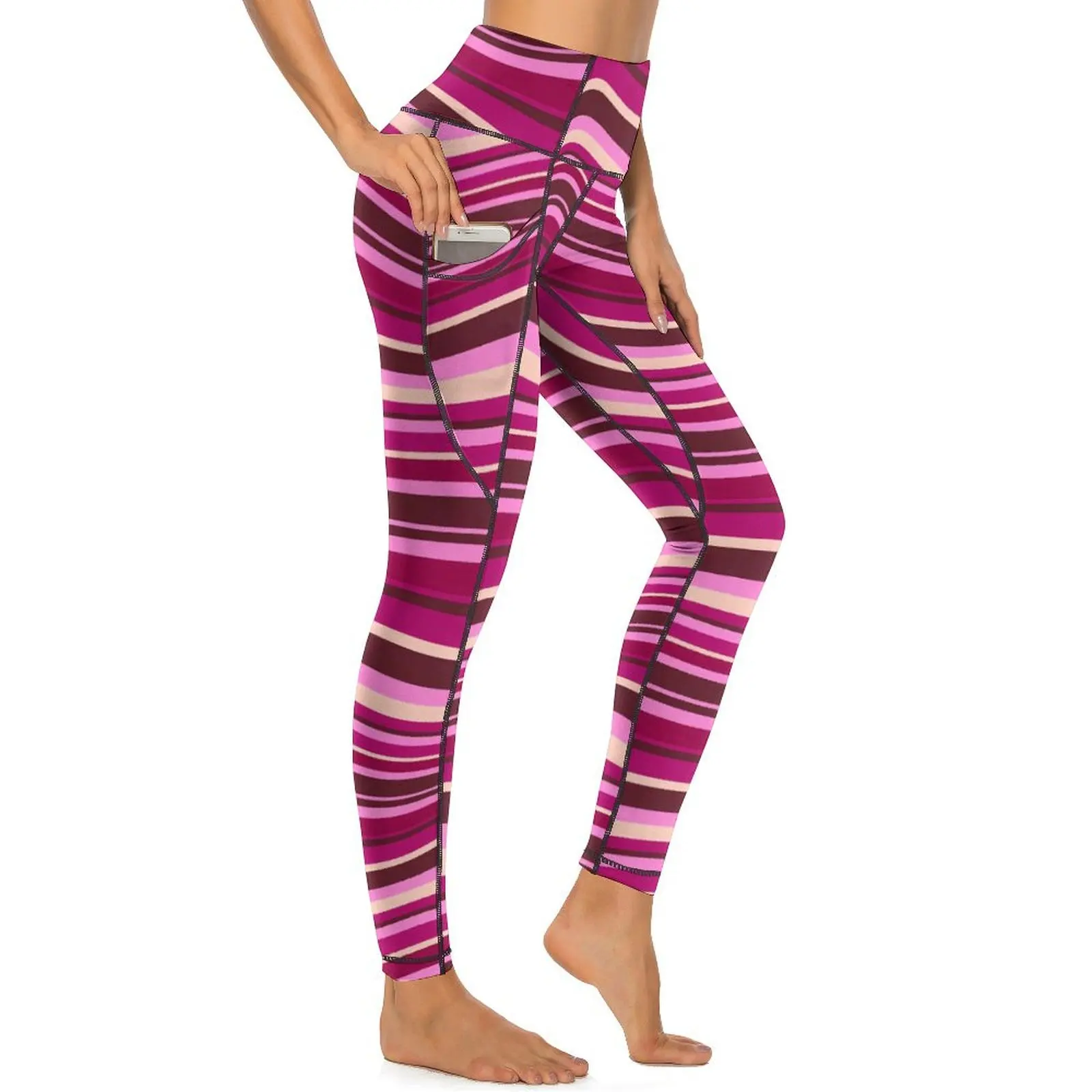 

Colorful Striped Yoga Pants Sexy Pink and Red Curves Custom Leggings High Waist Gym Leggins Lady Novelty Stretchy Sports Tights