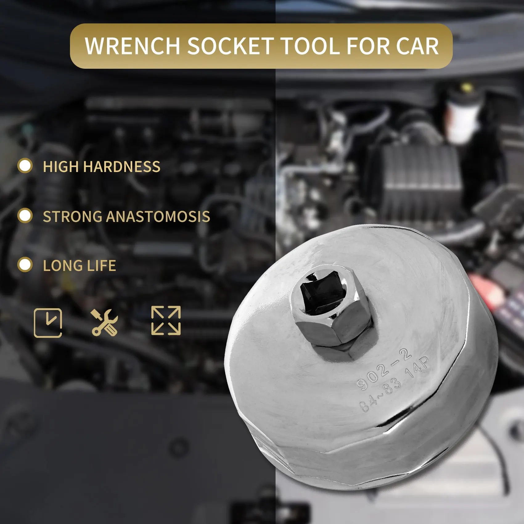 84mm 14 Flutes Oil Filter Cap Wrench Socket Cup Tool for Vehicle Car
