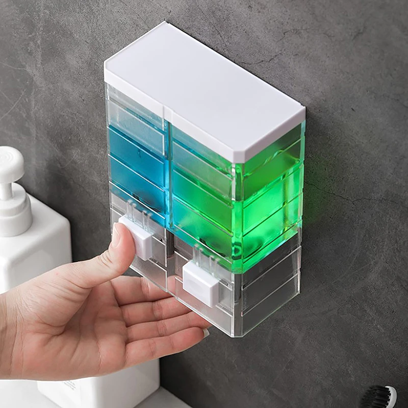 Non-punching Manual Press Soap Dispenser Wall Hanging Traceless Paste Disinfectant Bottle Bathroom Transparent Soap Dispenser 5