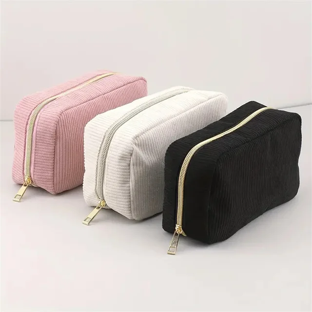 54901-7c0671.jpg Women Cosmetic Bag Corduroy Solid Color Makeup Pouch Travel Portable Wash Toiletry Storage Bag Organizer Purse