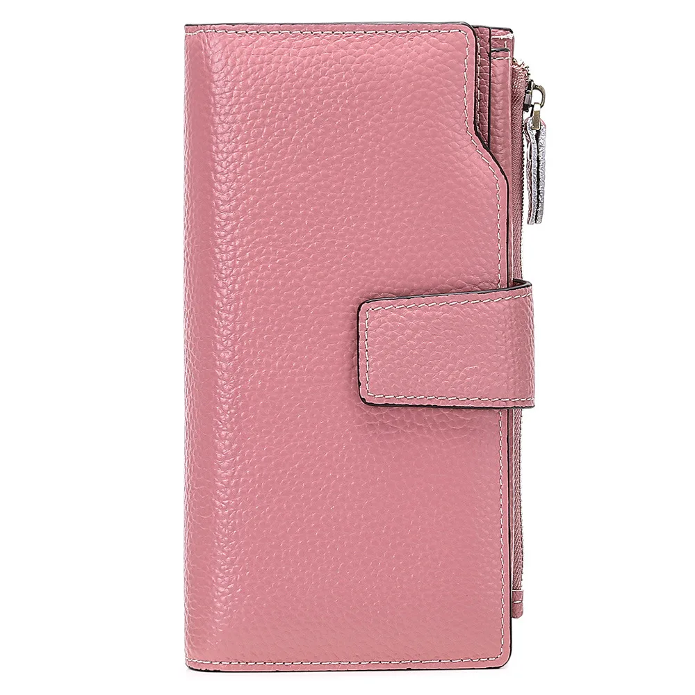 Genuine Leather Women's Wallet Long Oil Wax Cowhide Female Multi-card Wallet