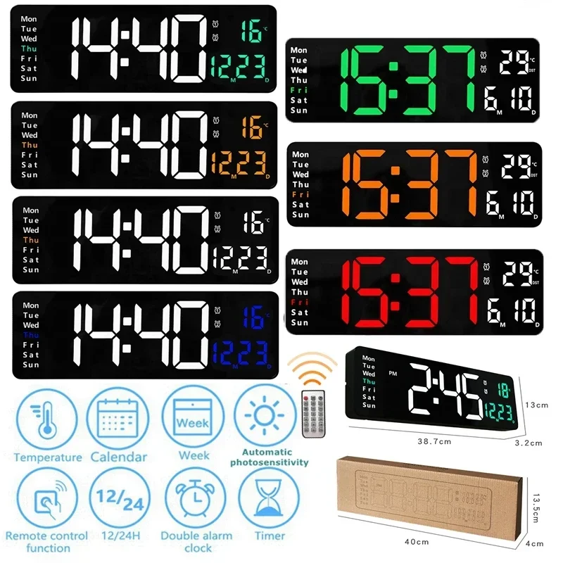 

Level Inch Table Remote Alarms Memory Dual Electronic 13 10 16 Clock Wall Large Control Digital Brightness