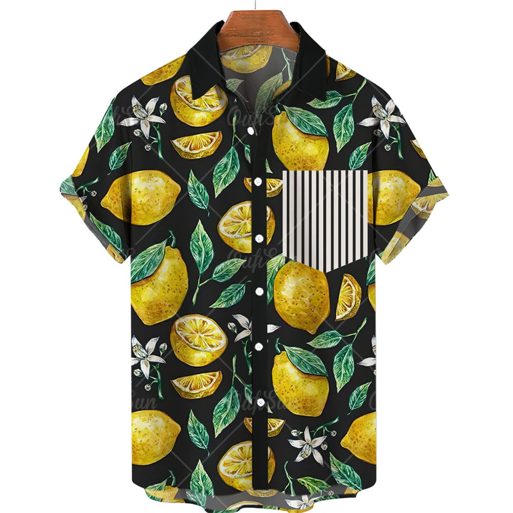 2022 New Fashion Summer Casual Fruit Printed Shirt, Men's Hawaiian Shirt, Seaside Vacation, Beach Top 5XL mens short sleeve button up shirts Shirts