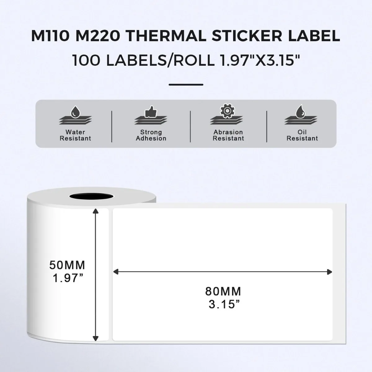 Thermal Labels For Phomemo M110/M221/M220/M120/M200 Label Printer,1.97''x3.15''(50x80mm), 100 Labels/Roll, Black on White