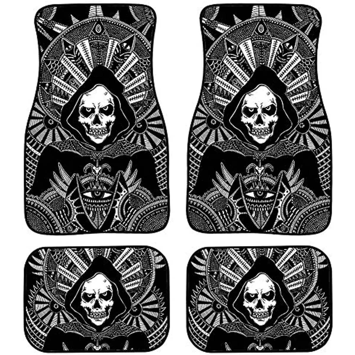 

JEOCODY Car Floor Mats, Gothic Cool Skeleton Skull Full Set of 4 Premium Car Front Rear Carpet Floor Mat for Universal Cars Truc