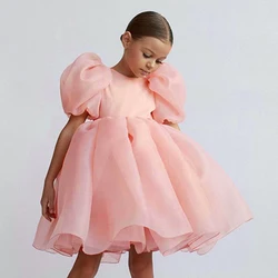 Elegant Floral Lace Tulle Princess Dress for Girls - Perfect for Weddings and Formal Parties (Pink)