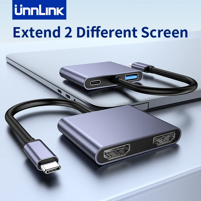 Unnlink-hub Usb c tipo c para Dual Hdmi Usb 3.0 Conversor pd 87w Adaptador para Macbook Air Pro m2 m1 Estender Tela Diferente 4k