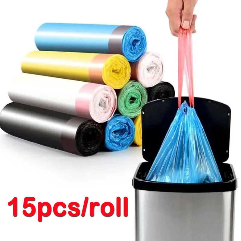 15pcrollDrawstringGarbageBagDisposableThickenedGarbageBag