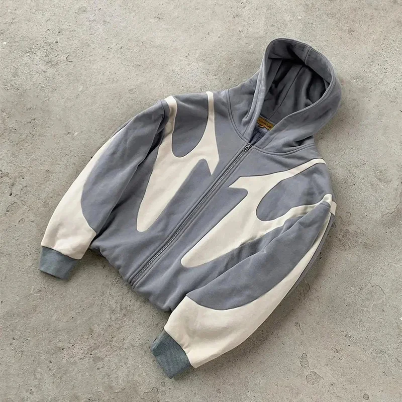 American  Retro Letter Printed Devil Pattern Hoodie Y2k Harajuku Casual Couple Zipper Hoodies Sweatshirt Fashion Street Clothing 3