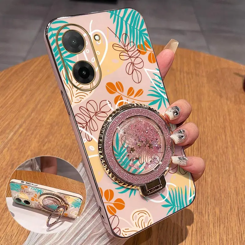 Elegant Leaf Pattern Phone Case with 5-Layer Plating Finish