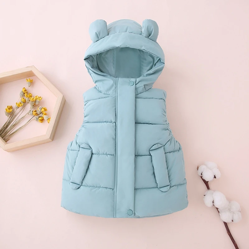 1-7Y Toddler Kids Hooded Waistcoats Cotton Padded Warm Vests