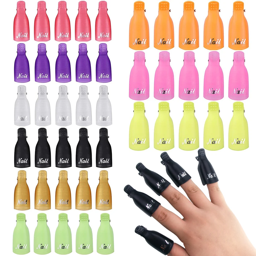 Plastic Nail Art Soak Off Cap Clips UV Gel Polish Remover Wraps Semi-permanent Cleaner Nails Clip Fingers Manicure Tools 10pcs nail polish remover nail gel remover nail polish remover wraps