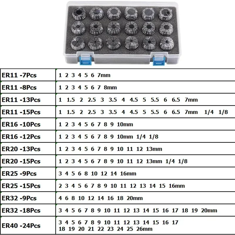 ER AAA Collet Set ER11 ER16 ER20 ER25 ER32 ER40 High Precision 0.008mm 0.015mm Tools Holder Clamping ER Spring Collect Chuck spring collet spring collet chuck