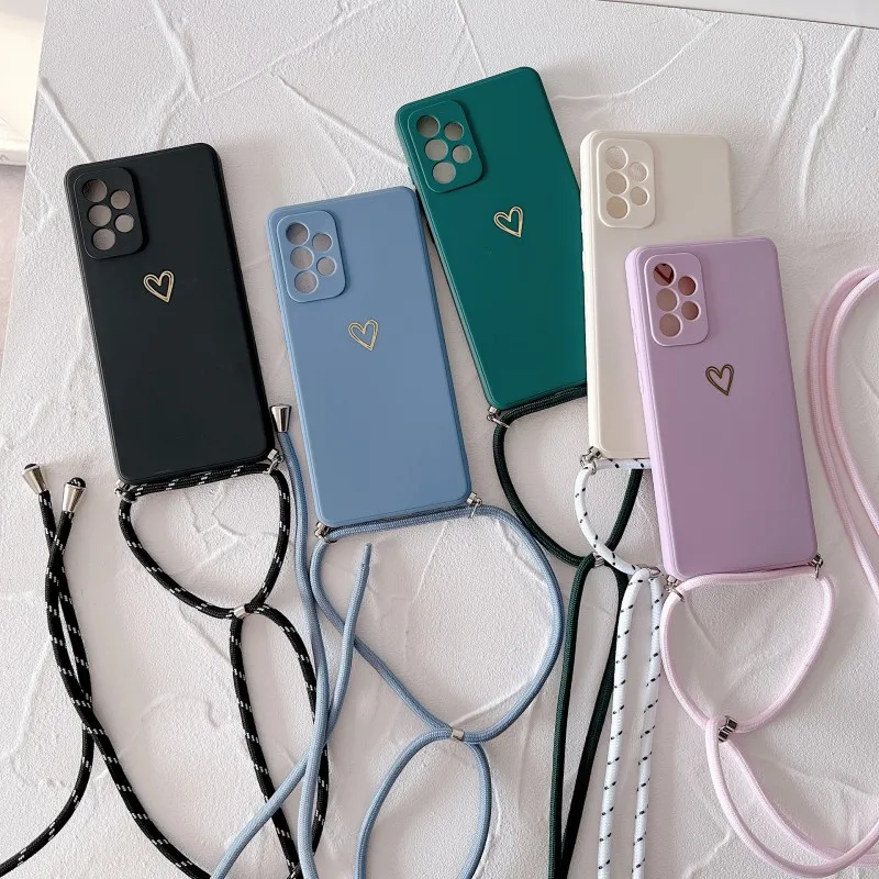 Lanyard Love Shockproof Silicone Crossbody Phone Case with Neck Cord Strap