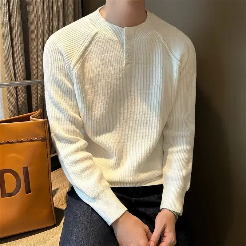 thumbnail image 1 of Suéter de punto grueso para hombre, suéteres de punto blancos informales para hombre, diseñador original, cachemira, reseñas coreanas, ropa popular superior, 1 of 5