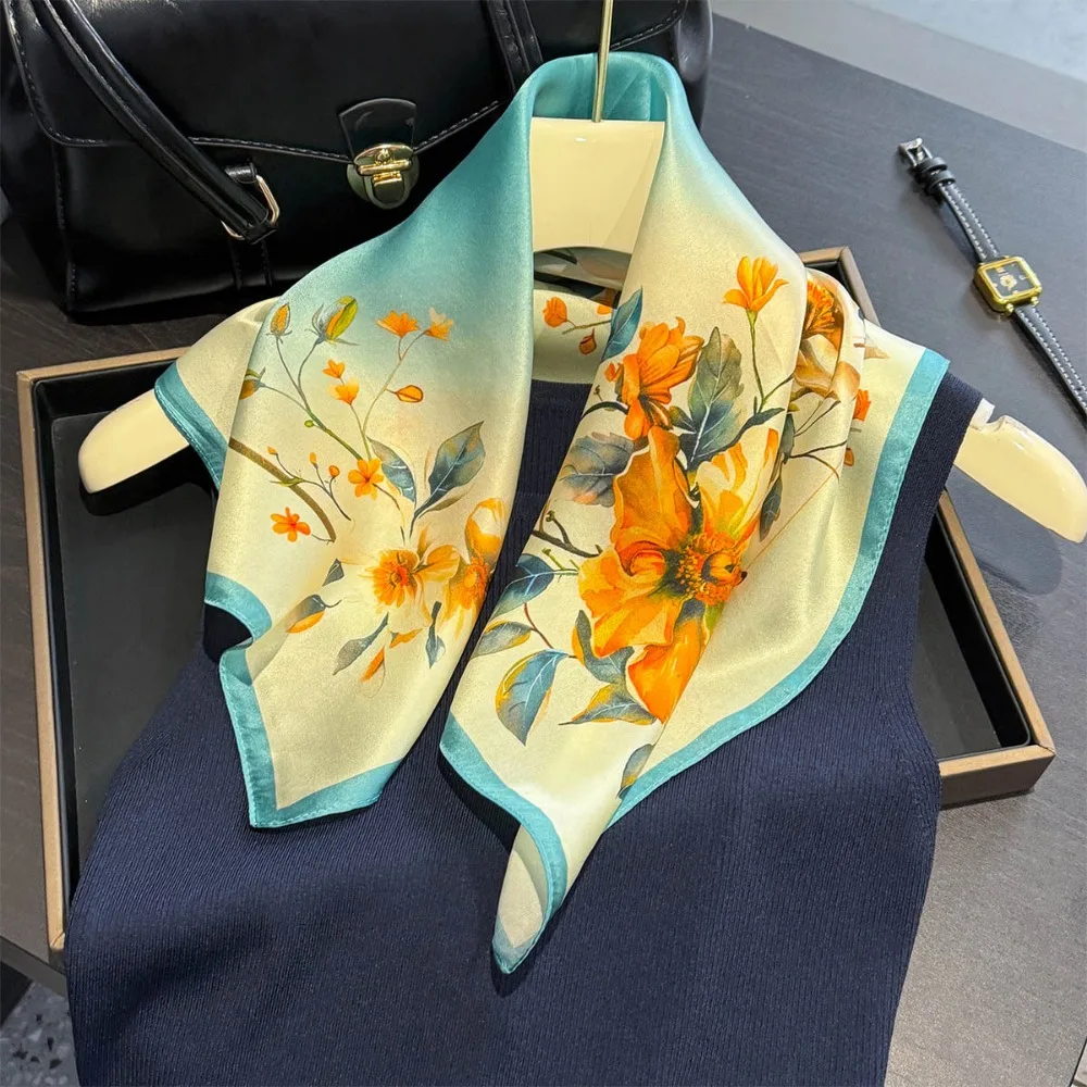 53cm Real Silk Nature Scarf Women Neckerchief Foulard Bandana Small Hairbands Fashion Floral Neck Ties for Office Lady New 4
