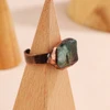 Natural Green Fluorite Raw Stone Vintage Adjustable Ring Antique Copper Electroplating Boho Unique Jewelry Women's Party Gifts 2