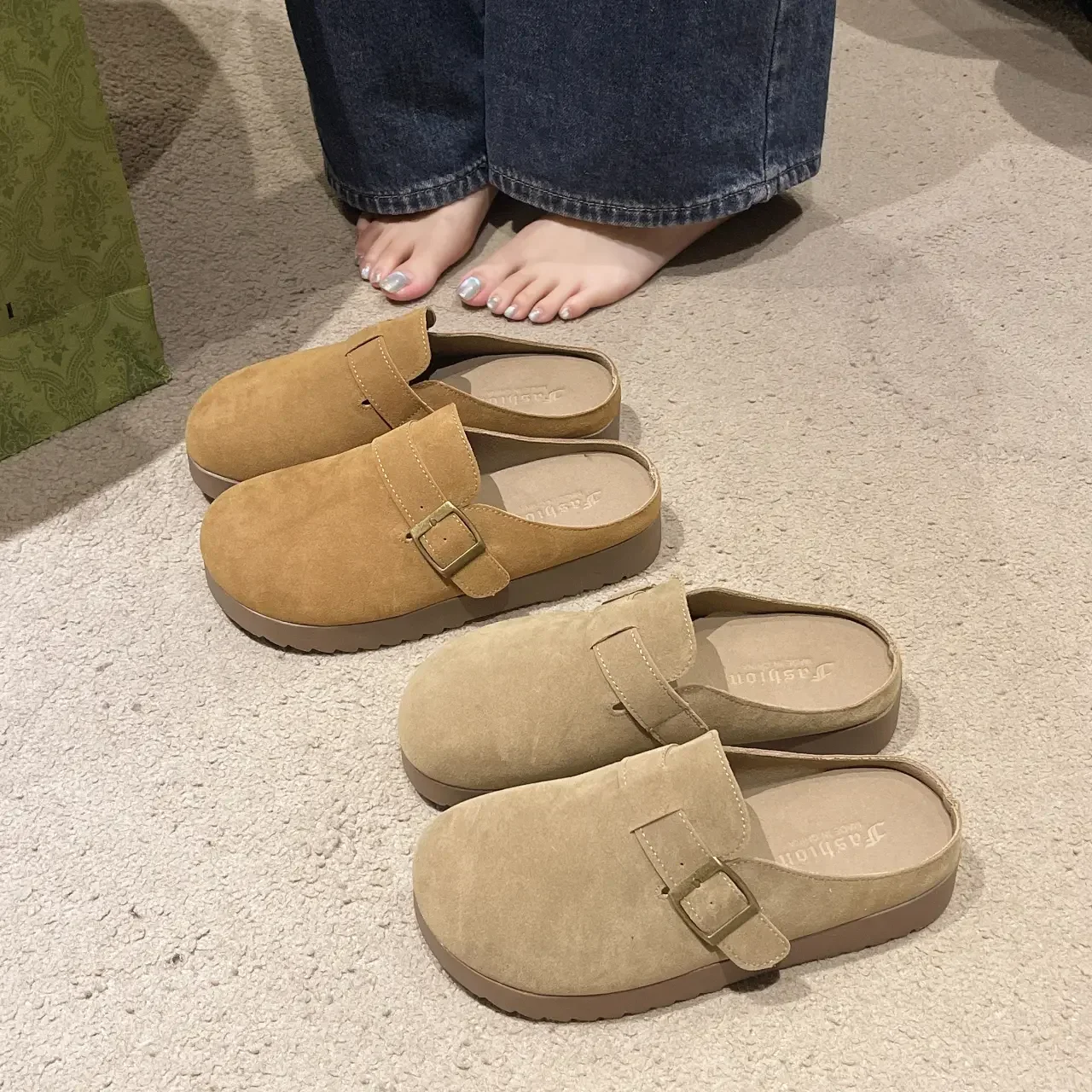 New Women Clogs for Women Fashion Cork Suede Mules Slipper Classic Cork Antislip for Outdoor Slippers with Arch Support 4