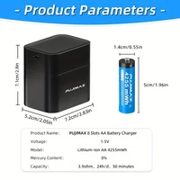 PUJIMAX Rechargeable Battery 1.5V AA 4255mWh Lithium-ion Battery Charger Clock Radio Video Game Mouse Remote Control Batteries 6