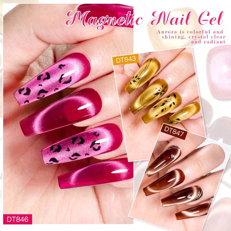 MEET ACROSS Pink Red Cat Eye Gel Nail Polish 7ml Jelly Amber Cat Magnetic Gel Nail Soak Off UV LED Semi Permanent Gel Nail Art 6