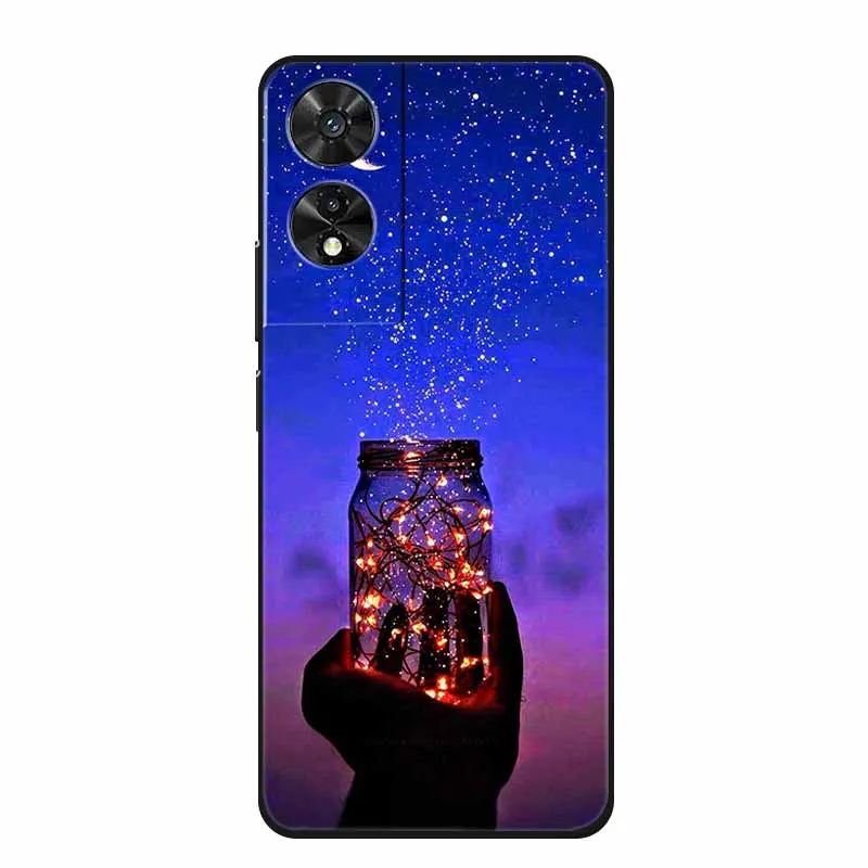 Stylish Marble Soft Back Cover - Black Silicone TPU Shield with Colorful Design