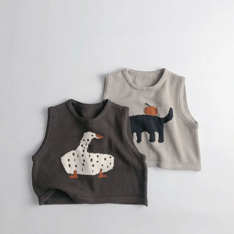 Childrens Sleeveless Knitted Vest - Cute Animal Cotton Sweater Coat for Boys  Girls